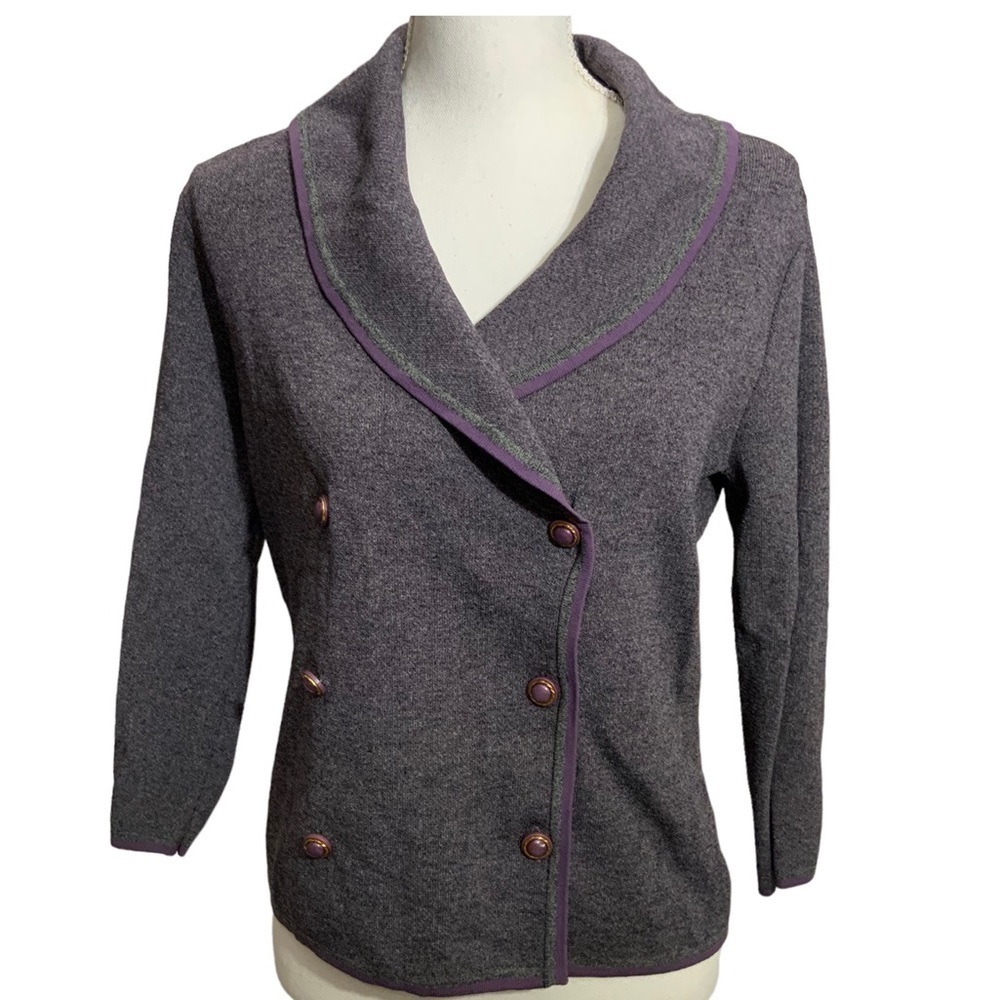 Grace Dane Lewis Vintage Blazer Double Breasted Classic Sweater Heather Gray M